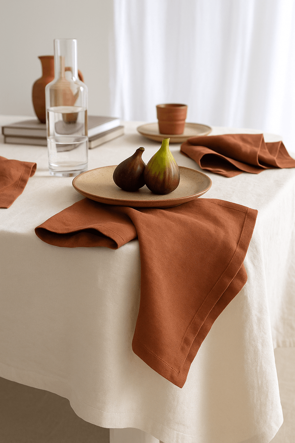 Doku | 7 Parça 6 Kişilik Sofra Seti, 1 adet Keten Masa Örtüsü 140 x 220 cm- 6 adet Premium Keten Peçete