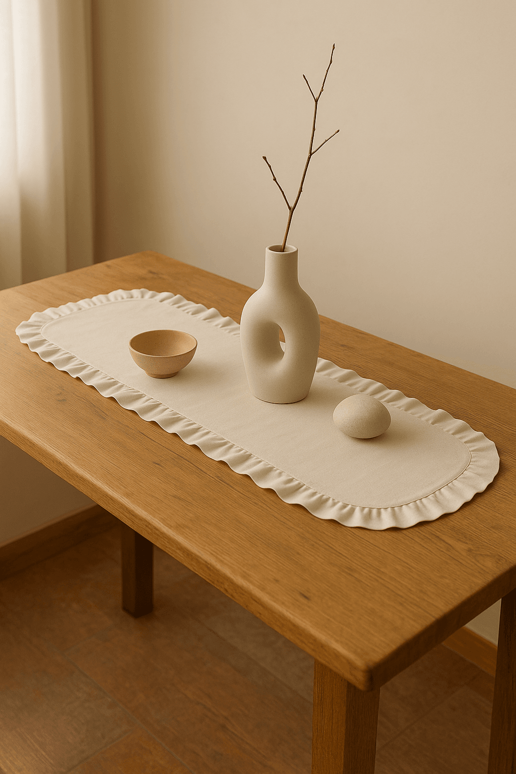 Eko | Fırfırlı Keten Runner 40 x 110 cm
