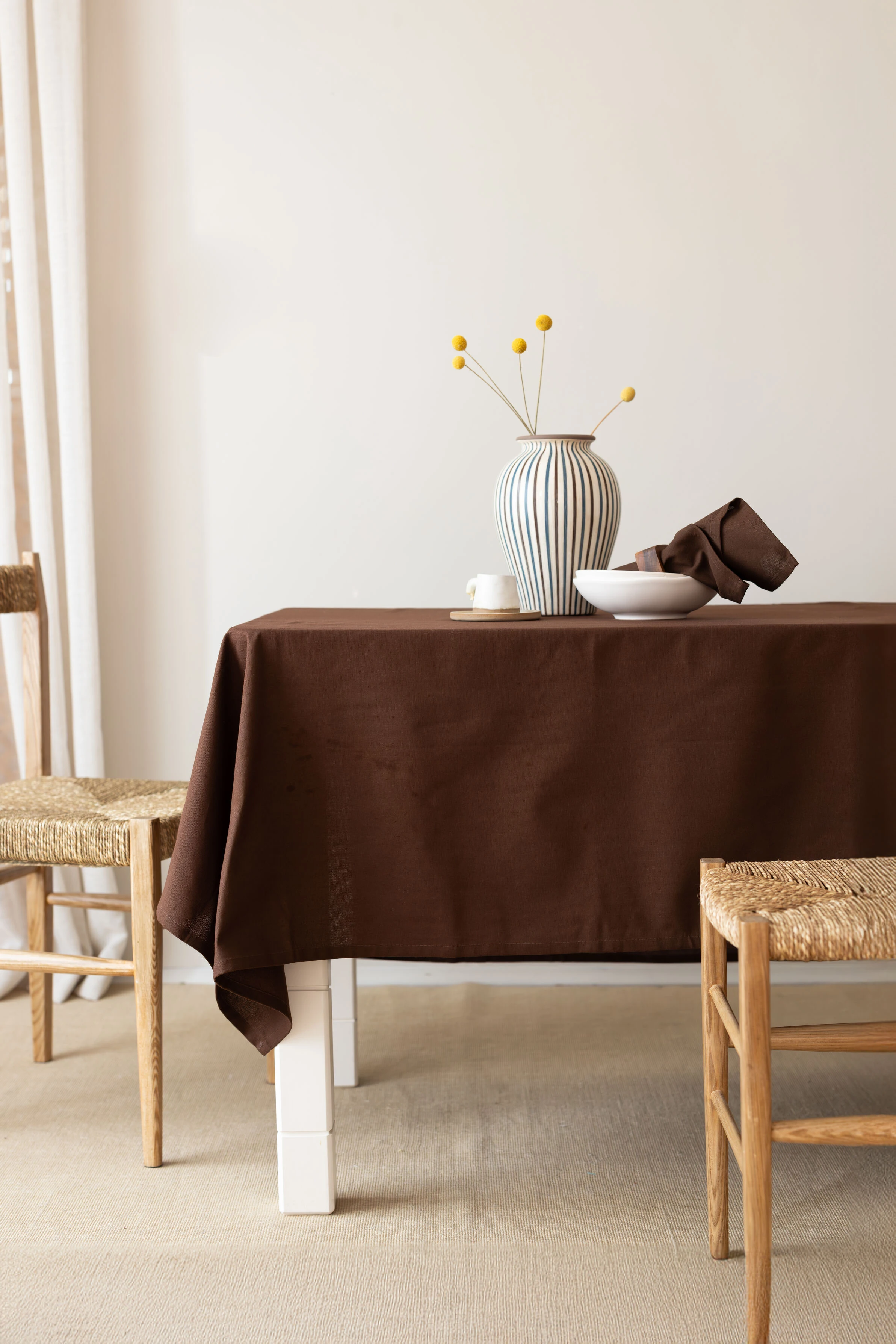 Premium | Keten Masa Örtüsü - Koyu Kahve