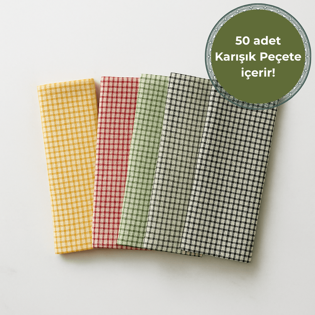 Arya | 50'li Karışık Renkli Keten Pötikare Peçete 40 x 40 cm