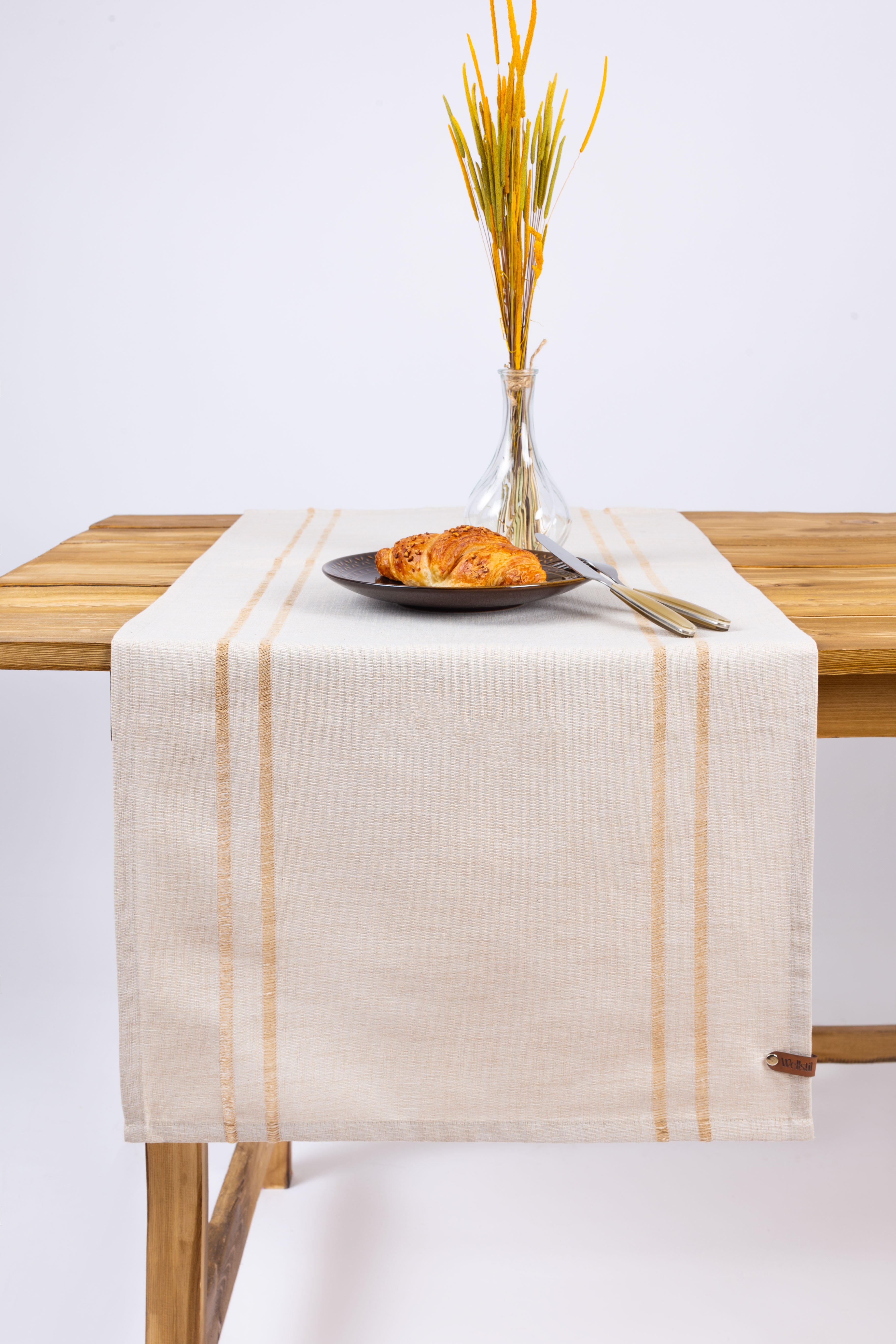 Koza | %100 Keten Çizgili Runner 40 X 110 Cm - Sarı
