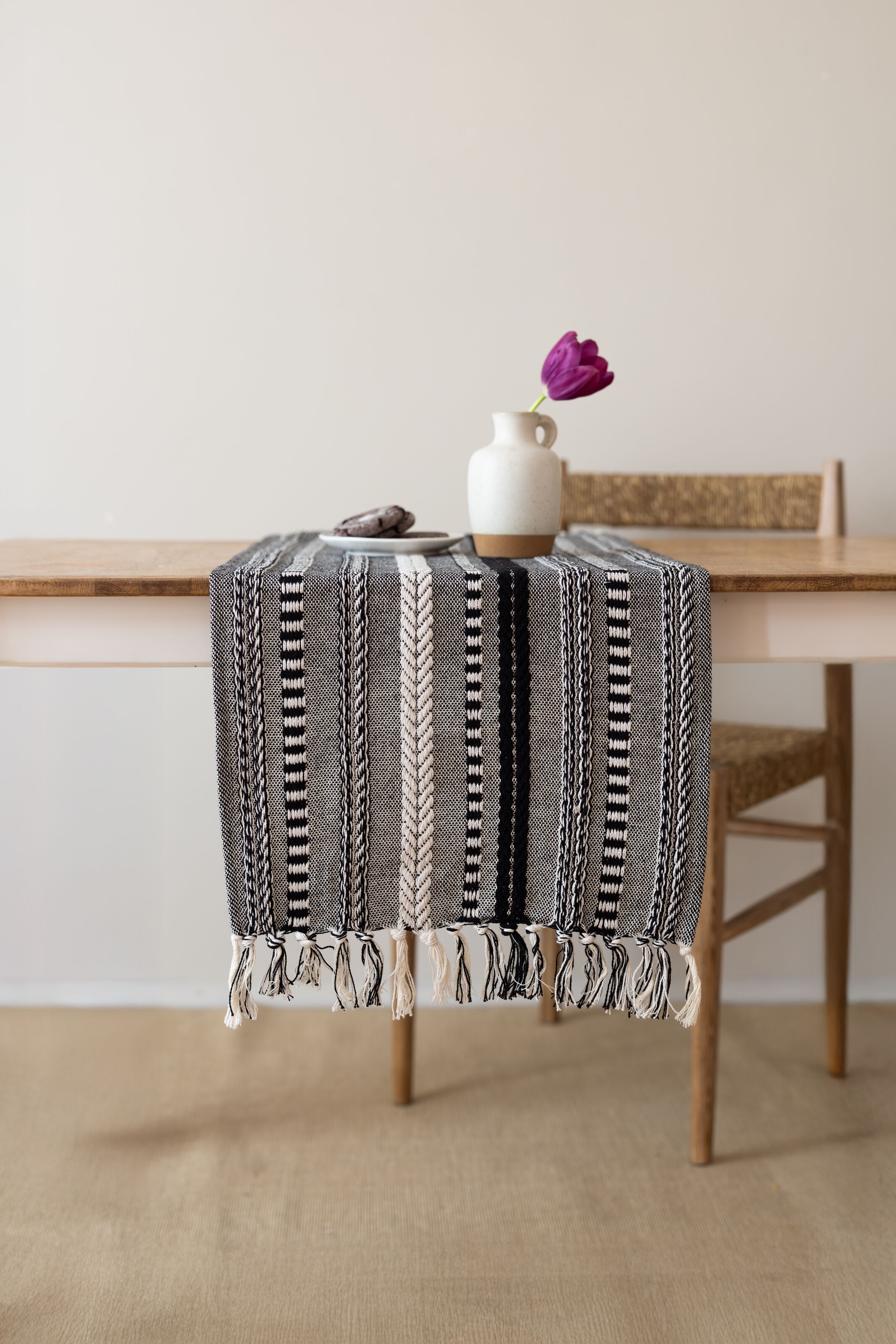 Neula | %100 Pamuk Örme Runner 40 X 110 Cm - Siyah