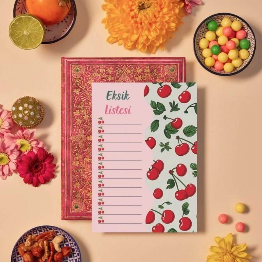 Kiraz Desenli Genel Eksik Listesi (A5 - 30 Yaprak)