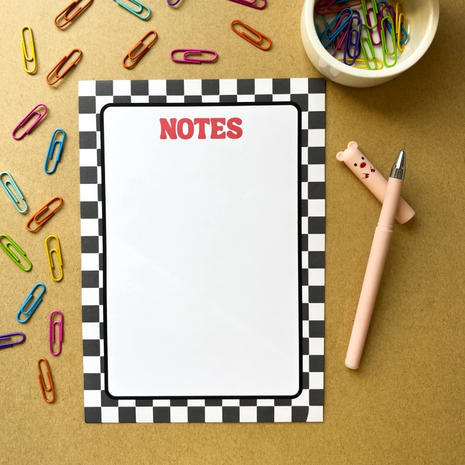 Gri Dama Desenli Çek-Kopar Bloknot (A5- 50 Yaprak)