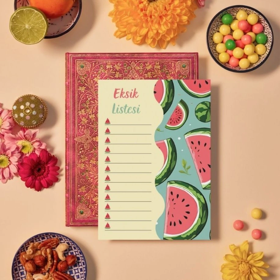 Karpuz Desenli Genel Eksik Listesi (A5 - 30 Yaprak)