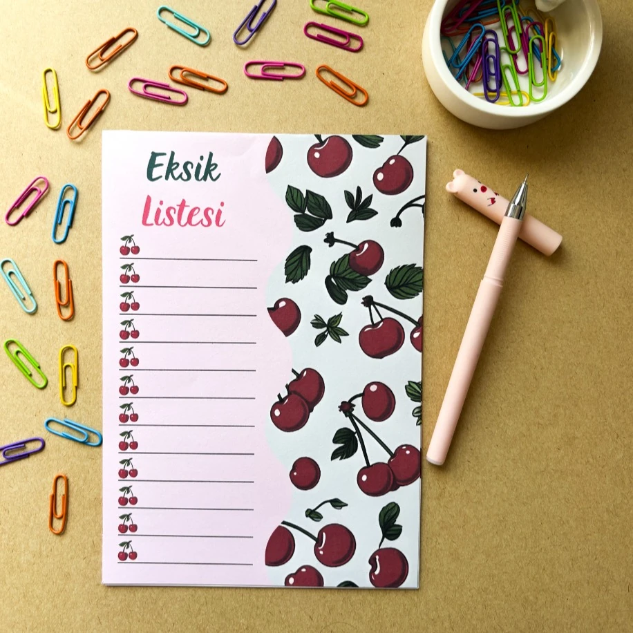 Kiraz Desenli Genel Eksik Listesi (A5 - 30 Yaprak)