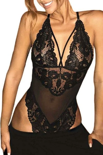 Muah Kadın Dantel Detaylı İpli Bodysuit Siyah