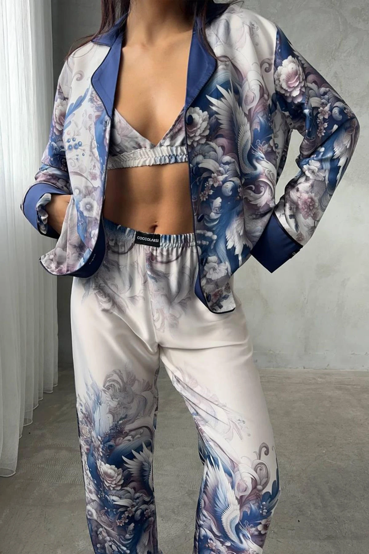 Muah D Acqua Saten Üçlü Pi̇jama Takımı