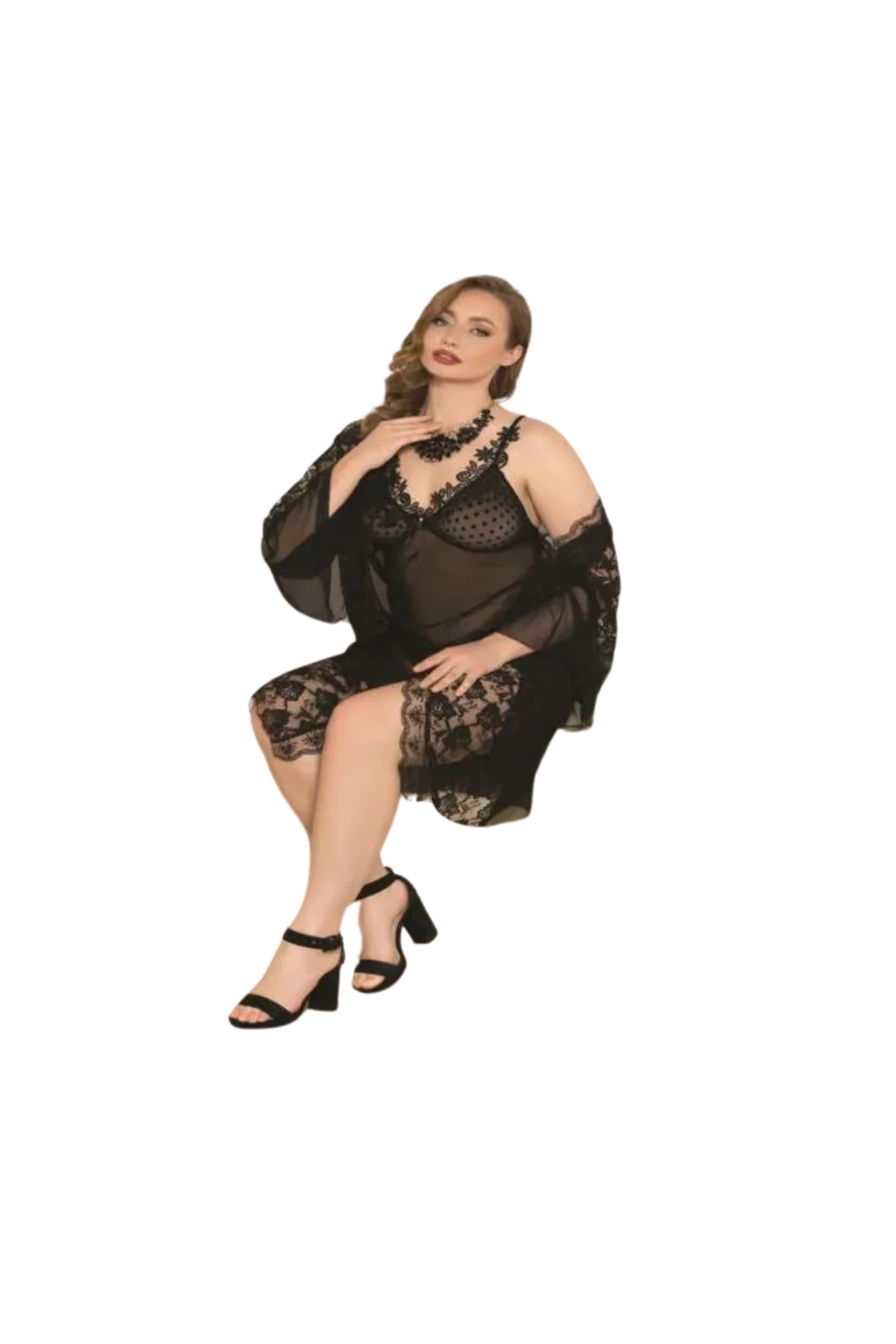 Muah Fantezi Sabahlık Takım Büyük Beden Siyah