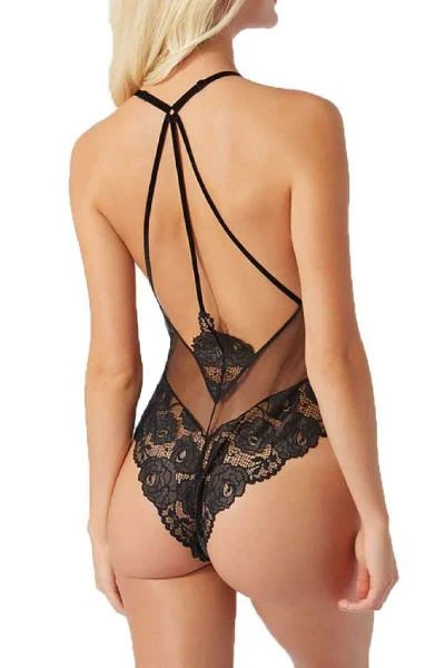 Muah Kadın Dantel Detaylı İpli Bodysuit Siyah