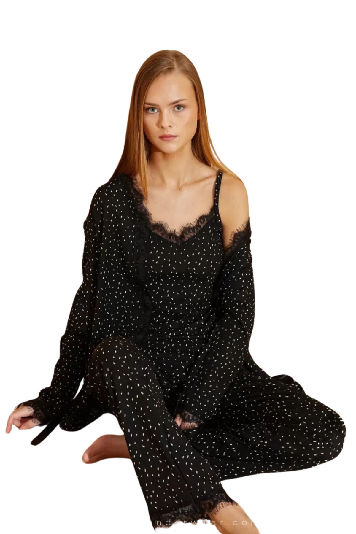 Muah Üçlü Siyah Beyaz Puantiyeli Pijama Takımı