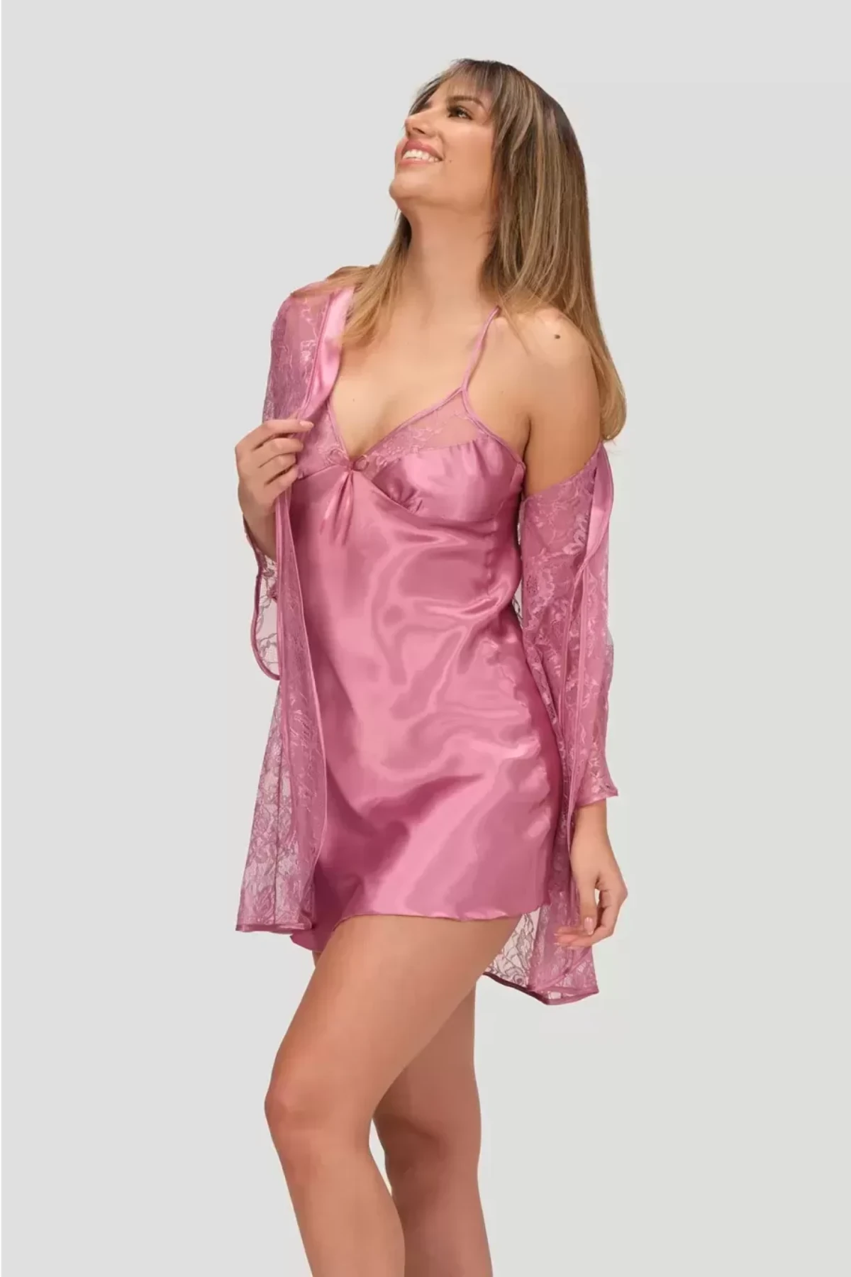 Muah Precious Gecelik Sabahlık Takımı Gül Rengi