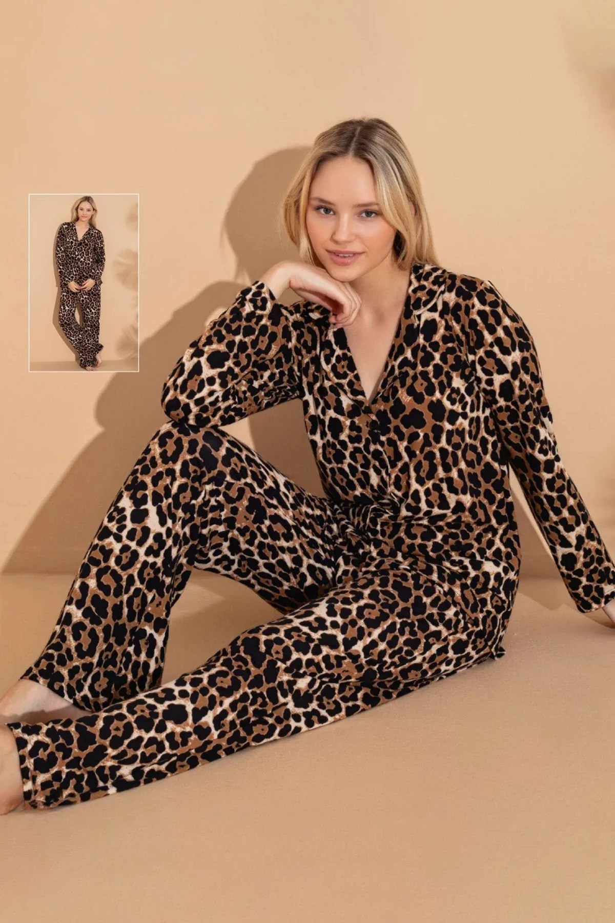 Muah Leopar Süet Pijama Takım
