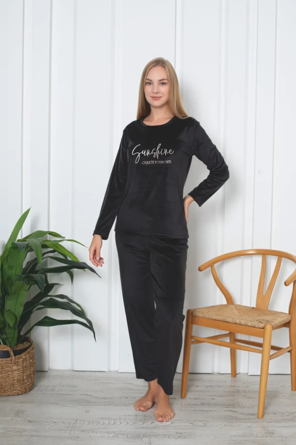 Elit Lüx Kadife Kadın Pijama Takım Siyah