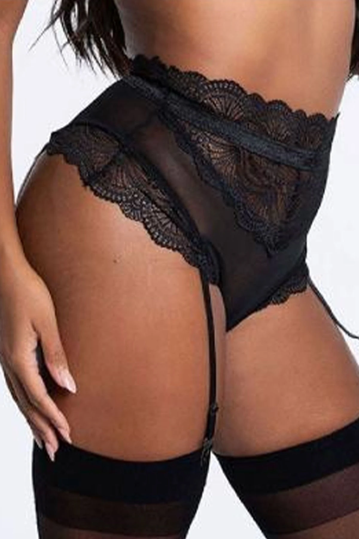 Muah Kadın Dantelli Jartiyerli Külot Siyah