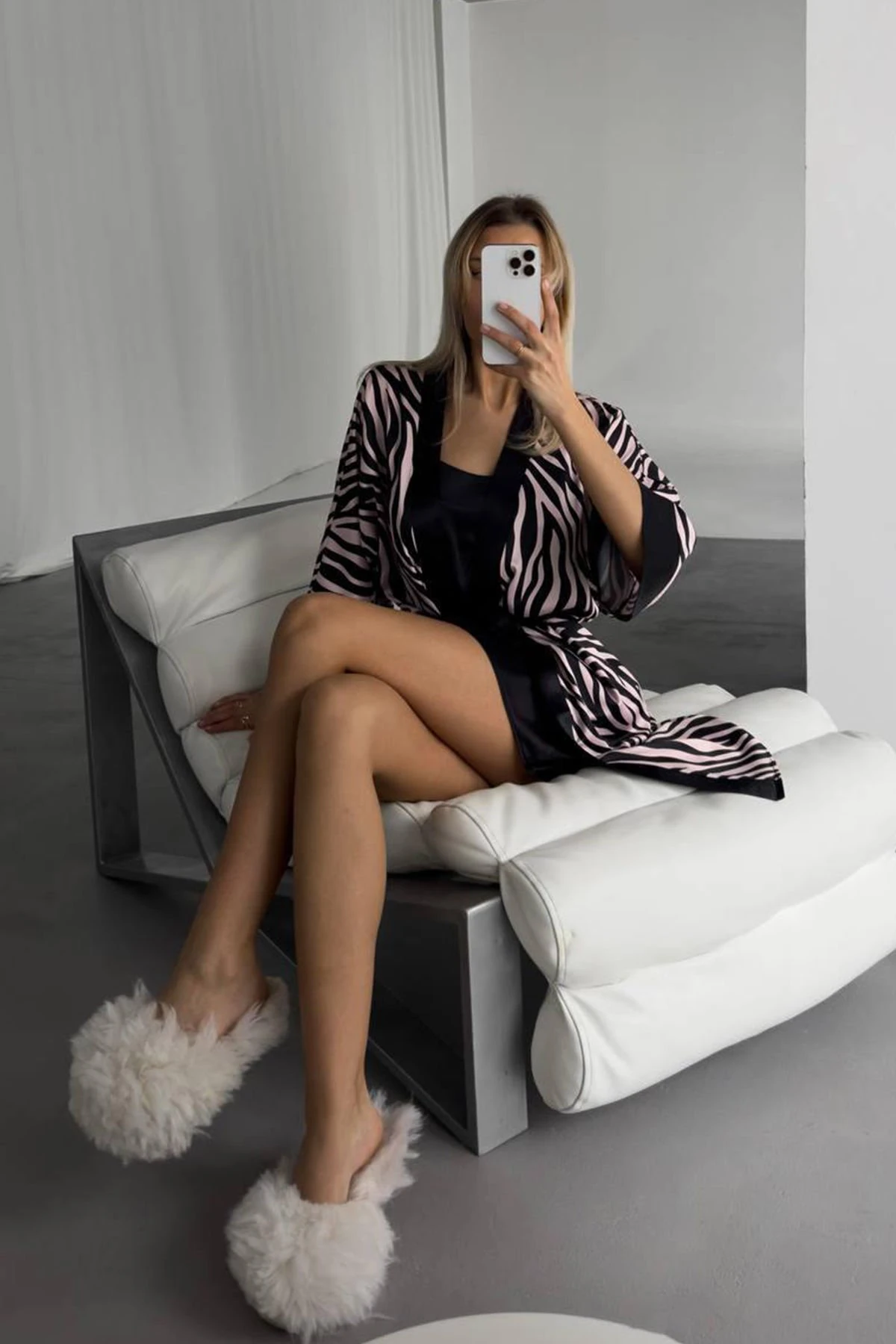 Pudra Si̇yah Leopar Di̇ji̇tal Baskılı Geceli̇k & Pudra Si̇yah