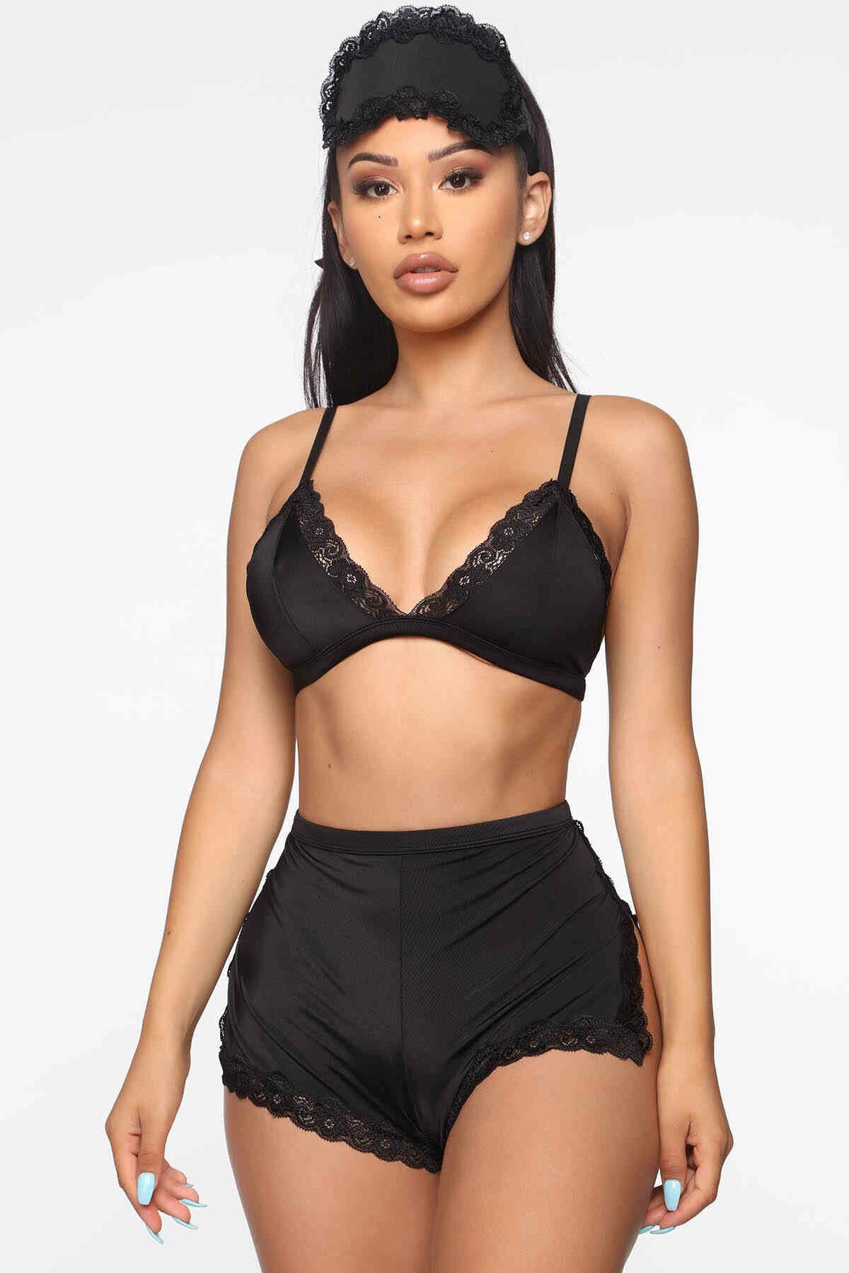 Muah Kadın Seksi Sütyen Külot Takım Siyah