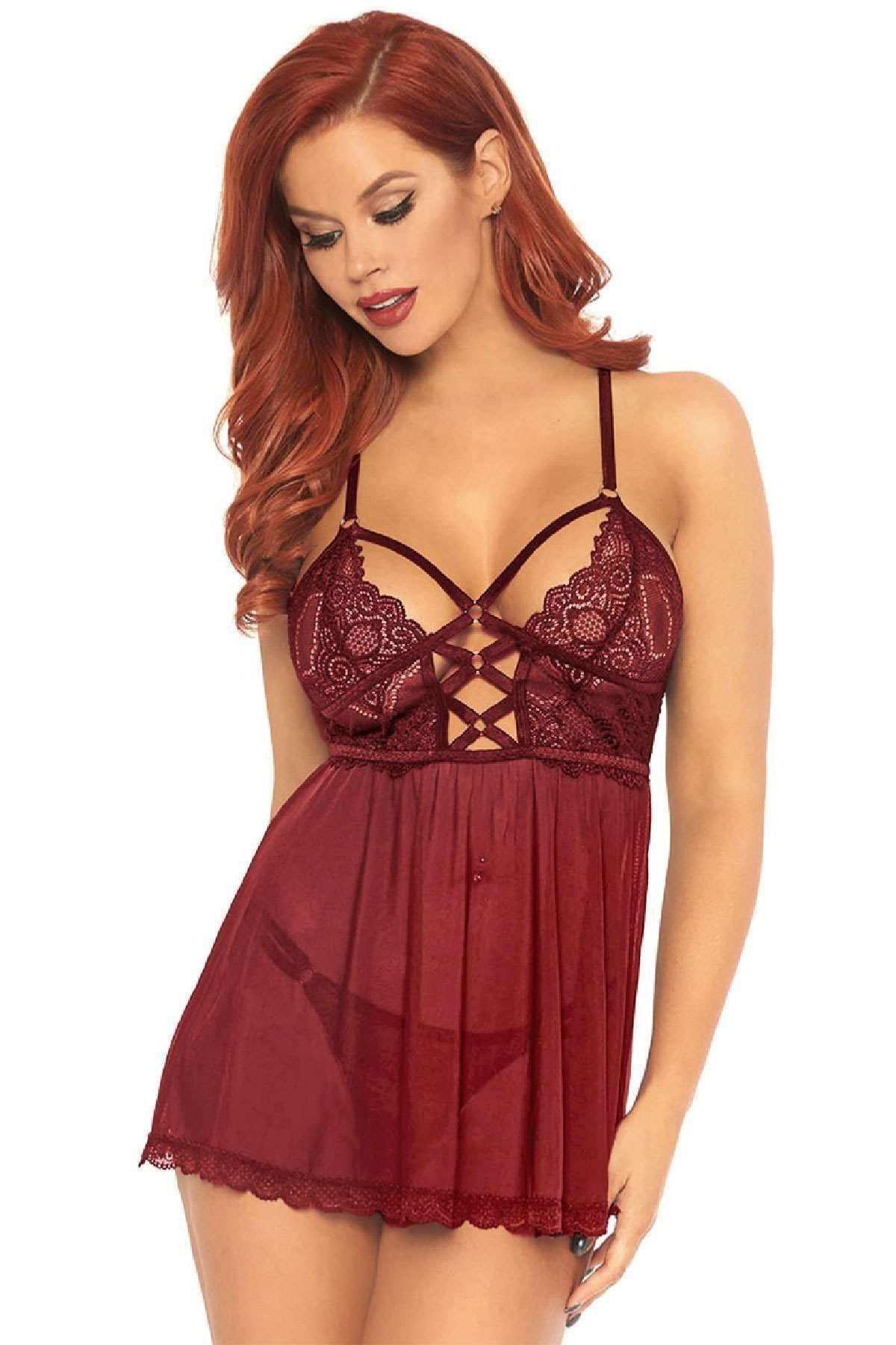 Muah Tül Gecelik Bordo