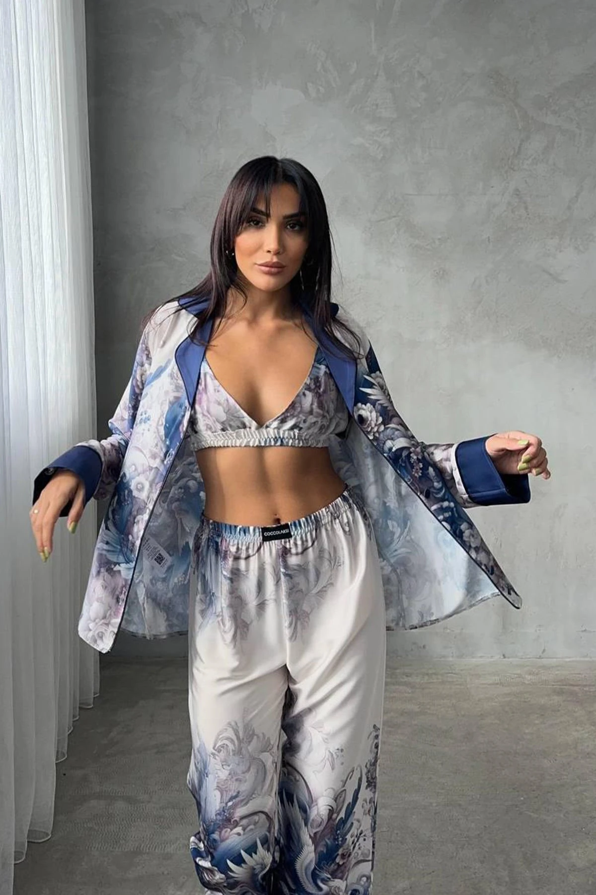 Muah D Acqua Saten Üçlü Pi̇jama Takımı