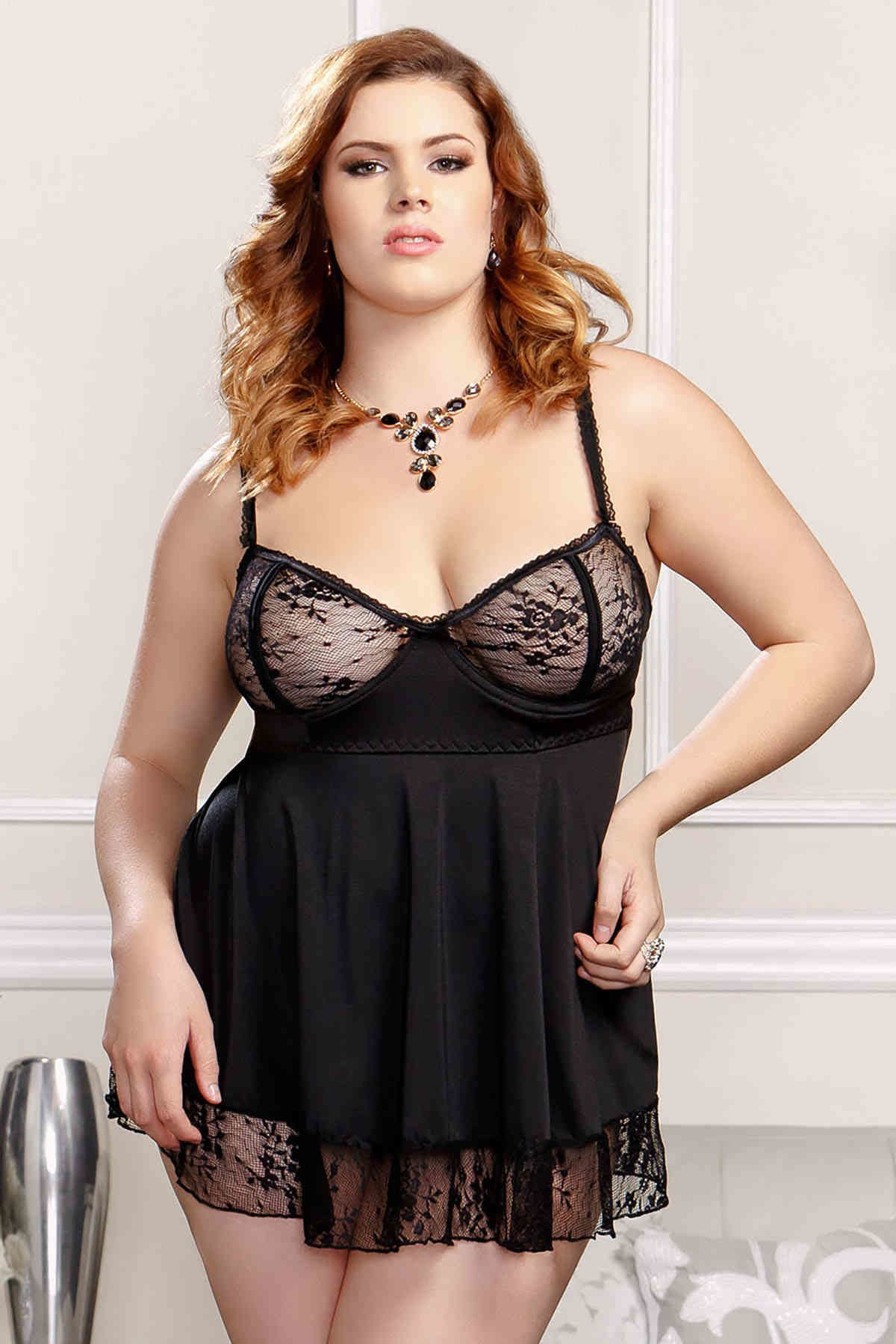 Muah Kadın Büyük Beden Siyah Gecelik