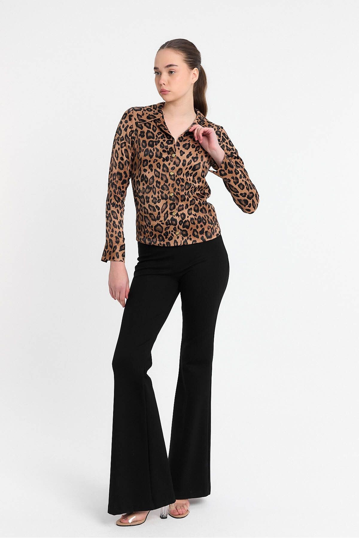 Leopar Desen Saten Gömlek Gündüz - Gece Şıklığı 25l8021