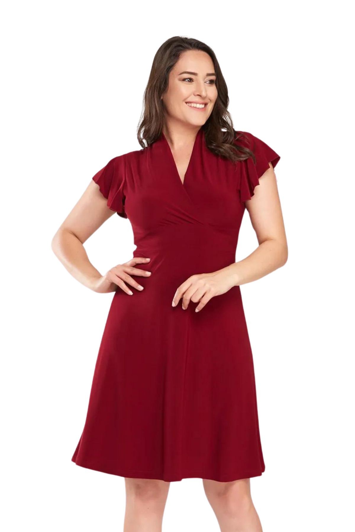 Kadın Bordo Kruvaze Yaka Elbise Gündüz&gece Şıklığı 17lb9102