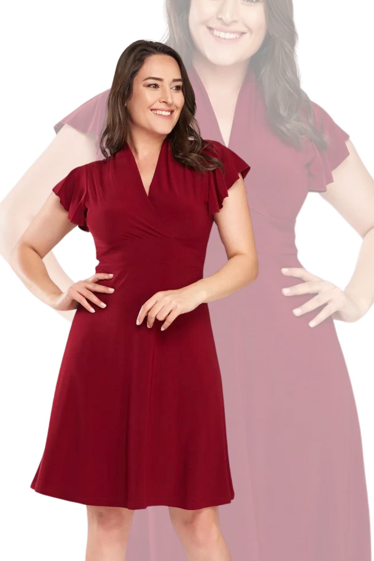 Kadın Bordo Kruvaze Yaka Elbise Gündüz&gece Şıklığı 17lb9102