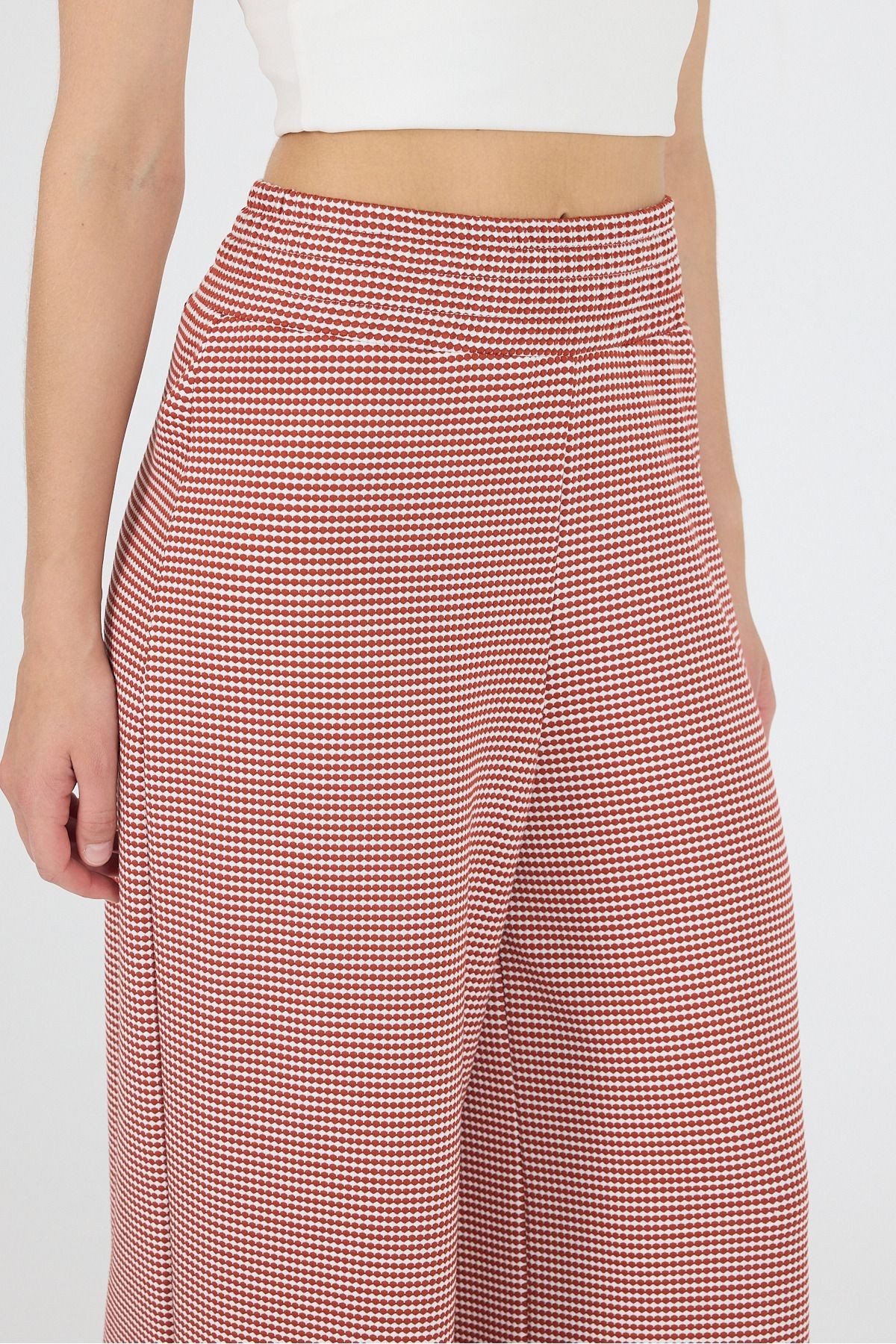 Geometrik Desenli Beli Lastikli Bol Paça jakarlı Örme Pantolon 25L8111