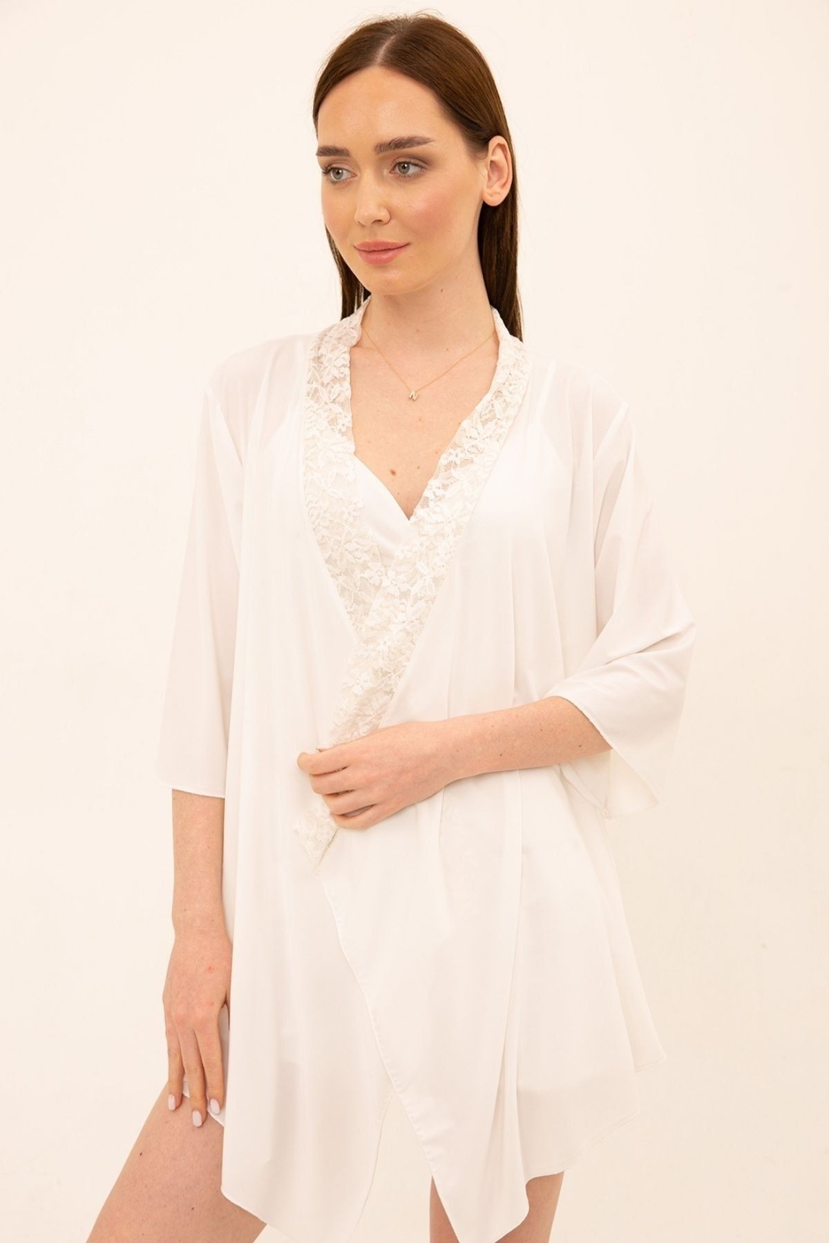 Ecru Yakada Dantel Detay Hırka&kimono