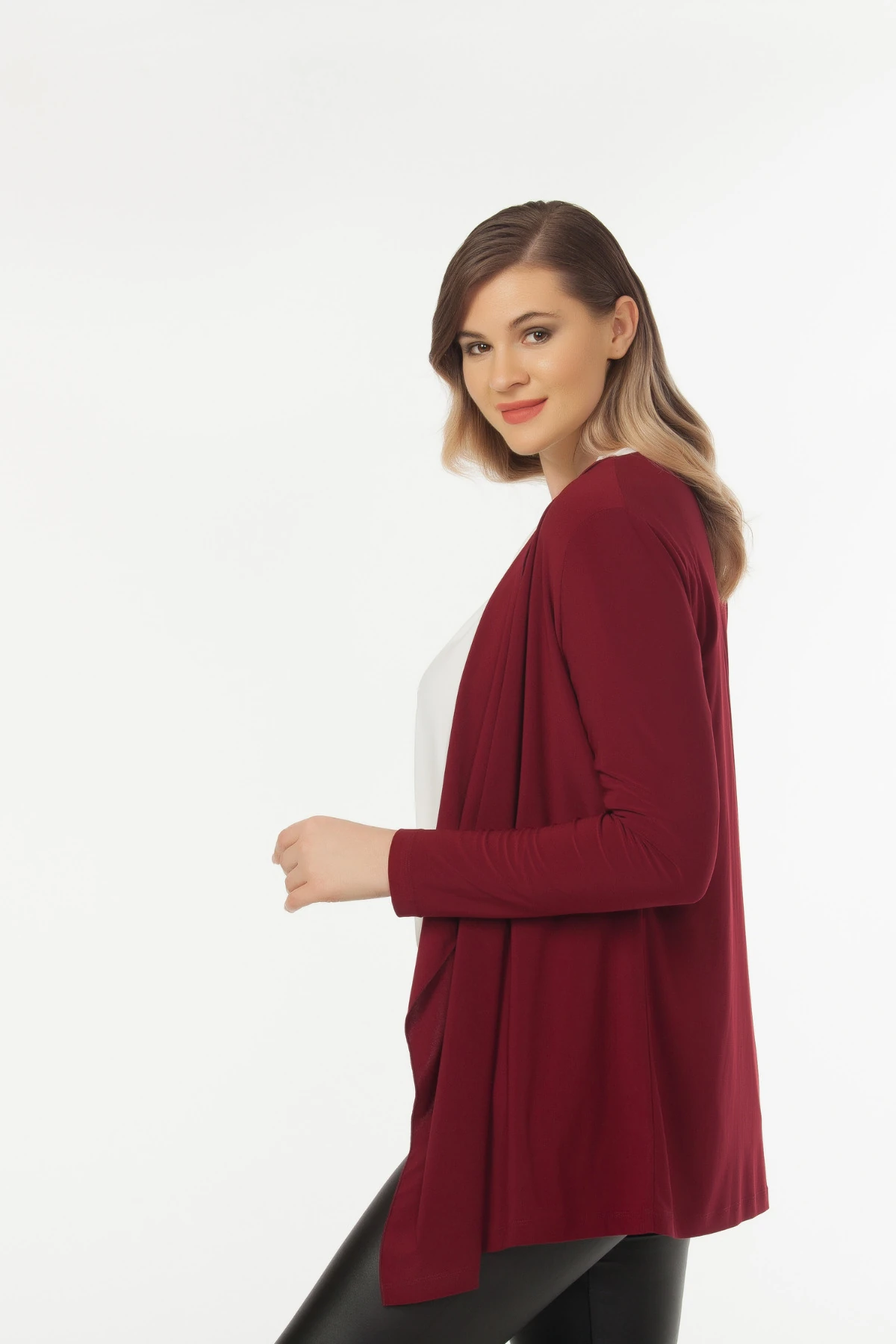 Bordo Şal Yaka Hırka