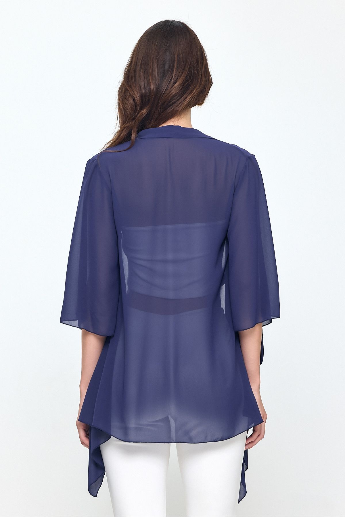 Lacivert Şal Yaka Truvakar Kol Şifon Kimono - Hırka- Plaj Giyim 25L8034