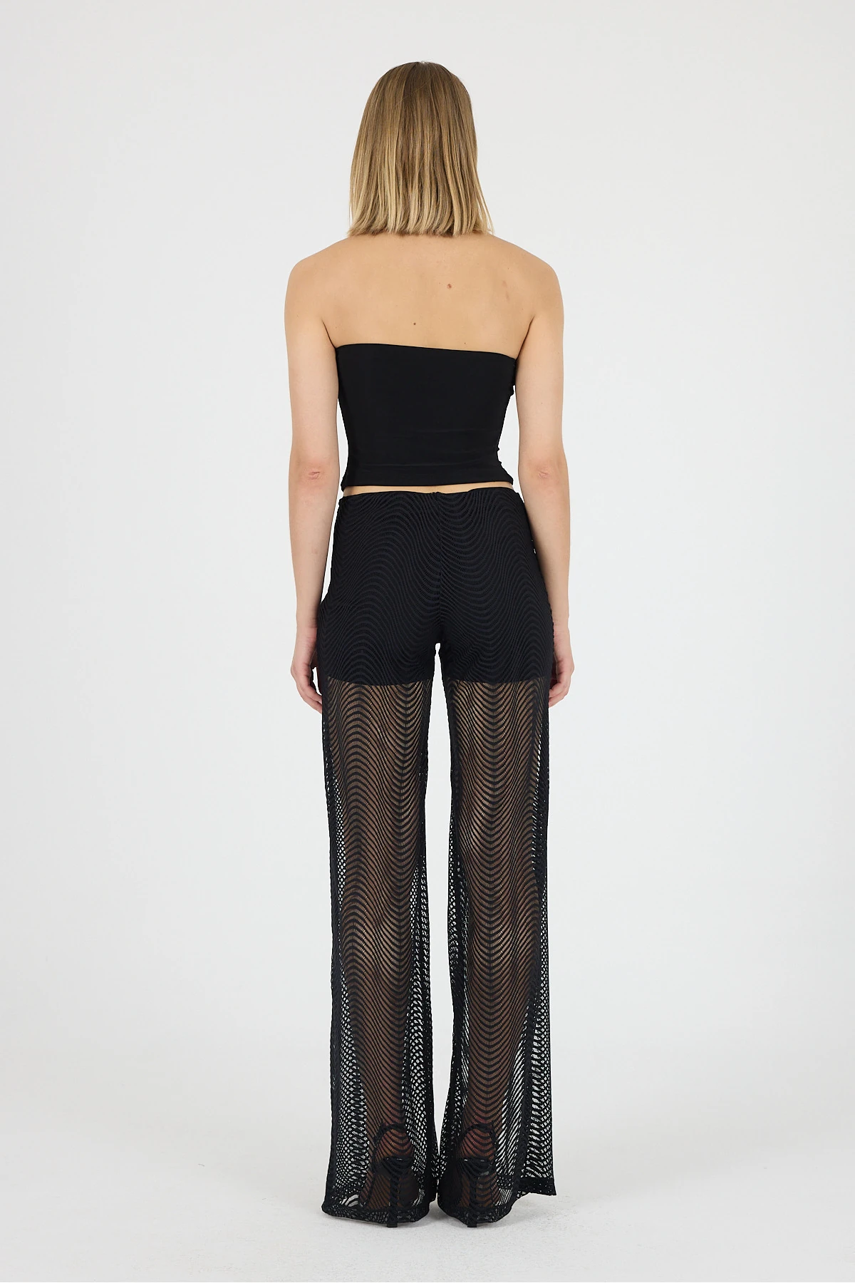 Beli Lastikli Astarlı File Kumaş Bol Paça Pantolon Plaj Giyim 25L8124