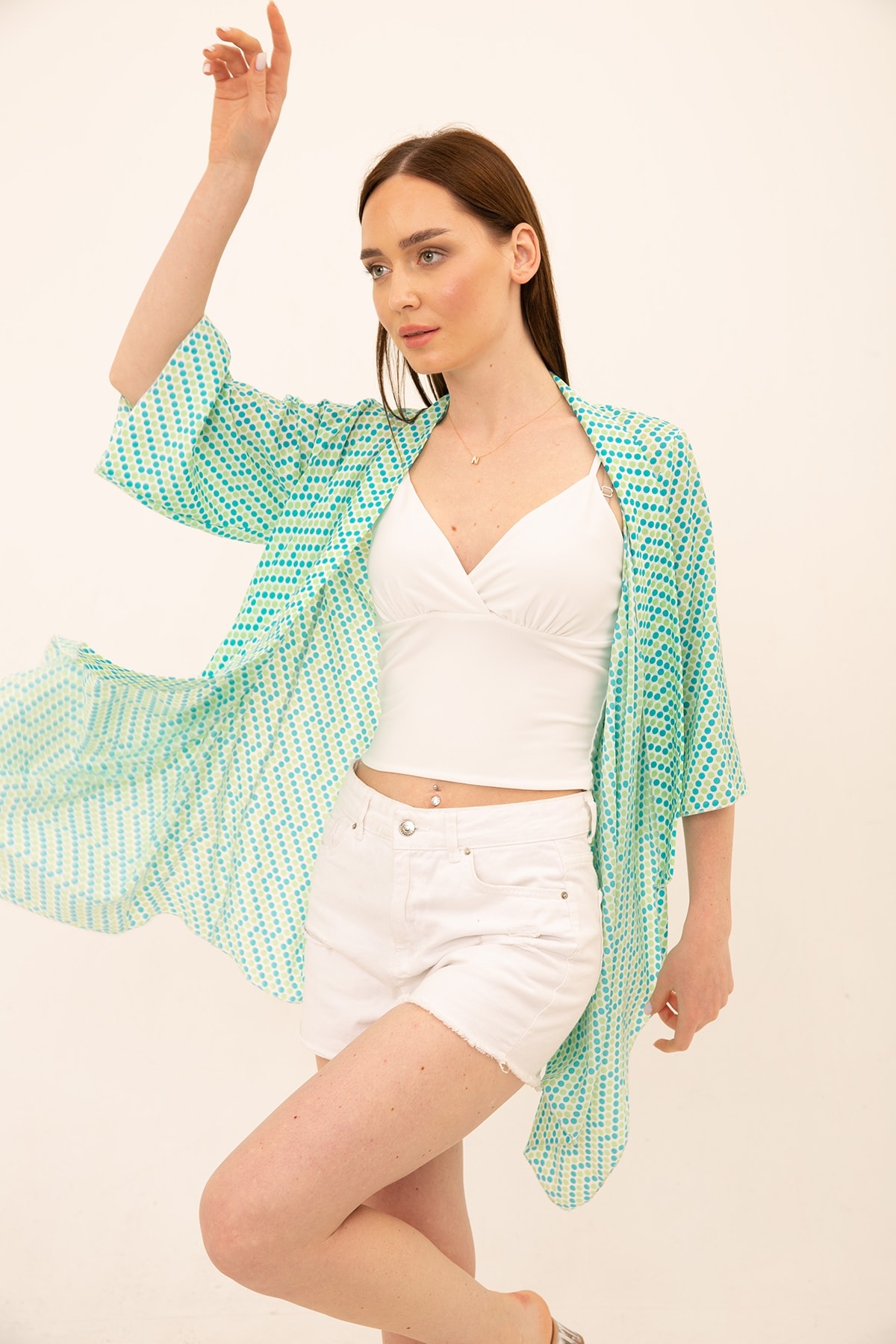 Puantiye Desenli Kimono Hırka
