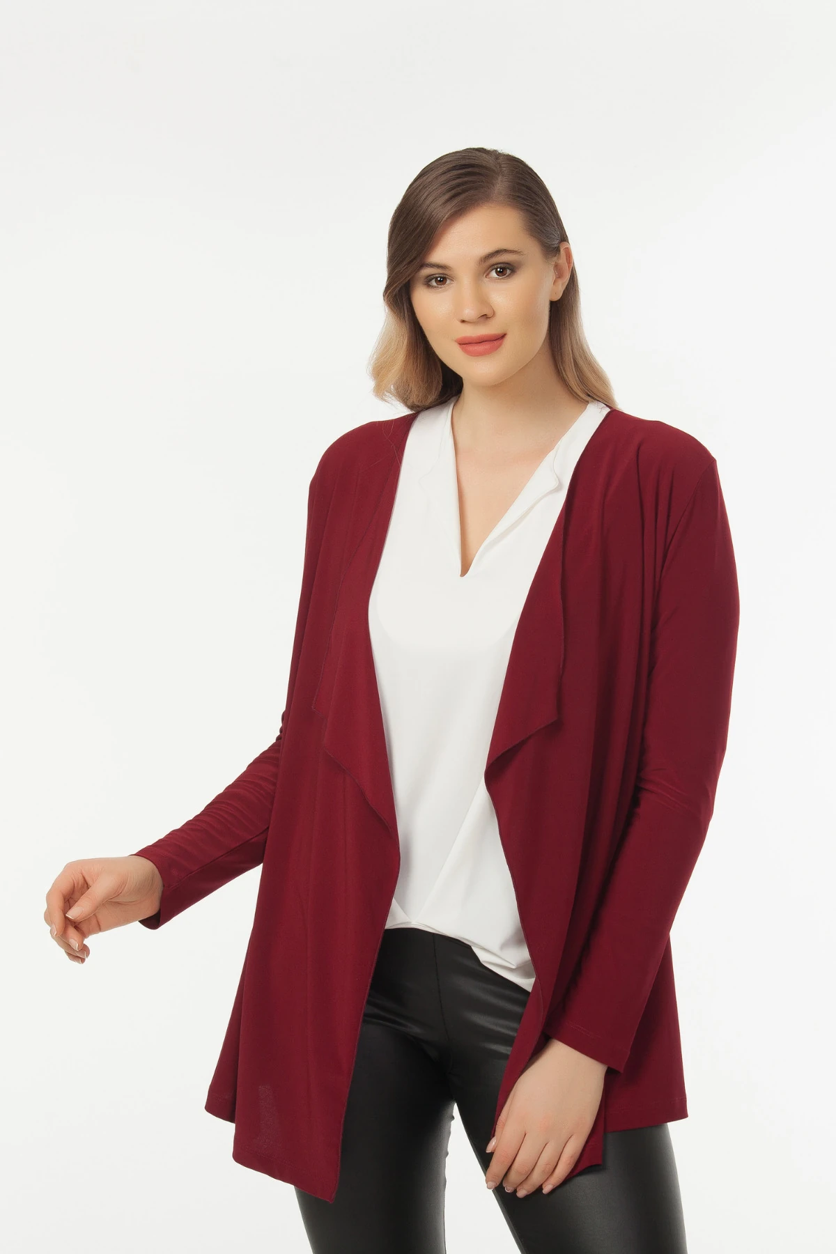 Bordo Şal Yaka Hırka