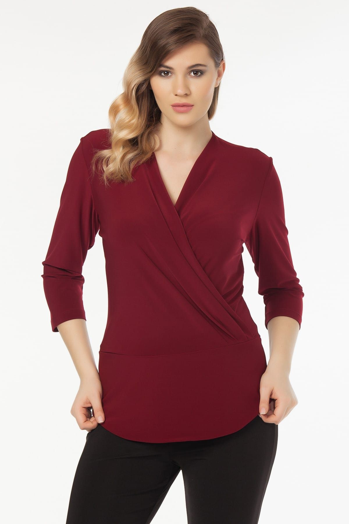 Kadın Bordo Kruvaze Kesim Bluz 19LB9142