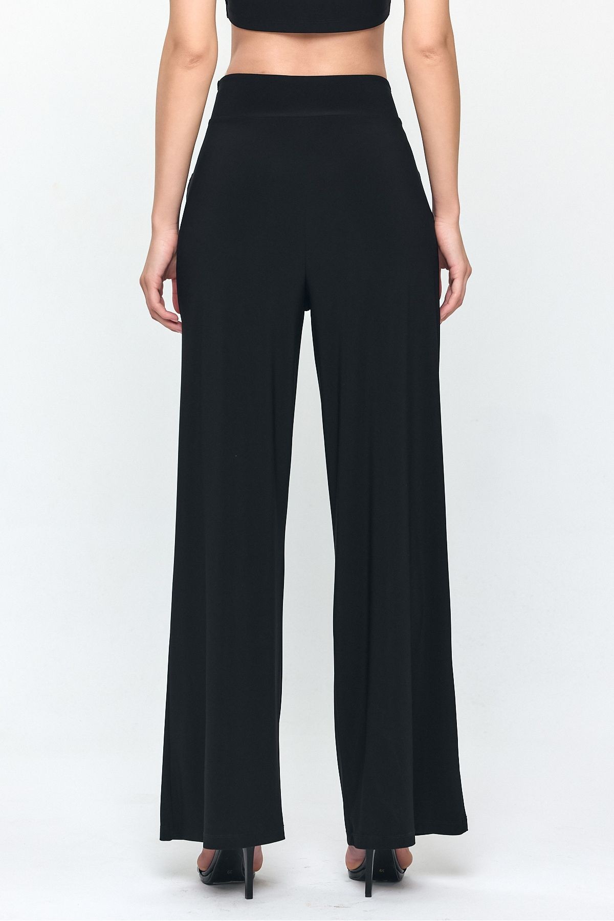 Bel Detay Tasarım Bol Paça Pantolon Gündüz - Gece Şıklığı 25l8006