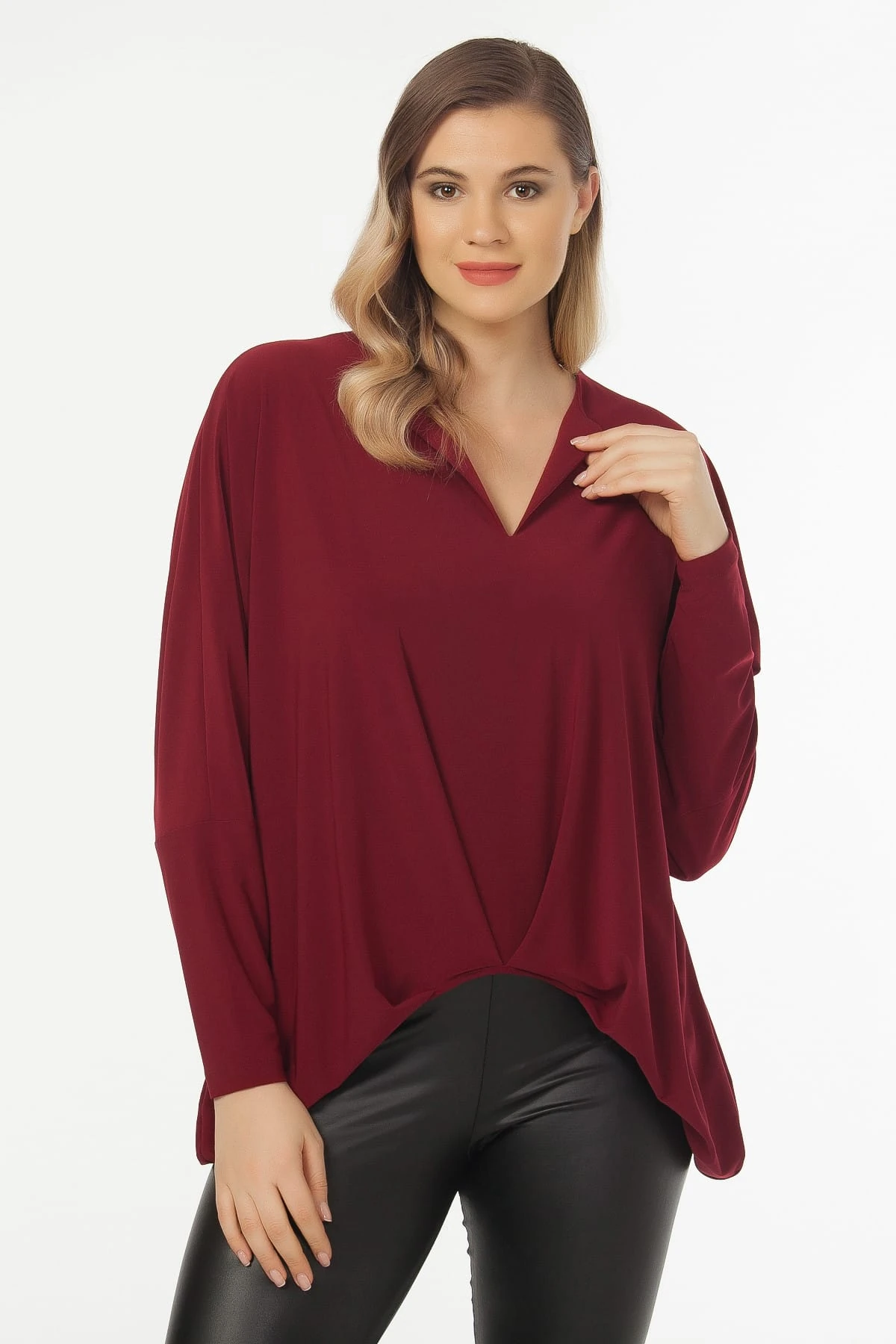 Kadın Bordo Yaka Detaylı Bluz 19LB9174