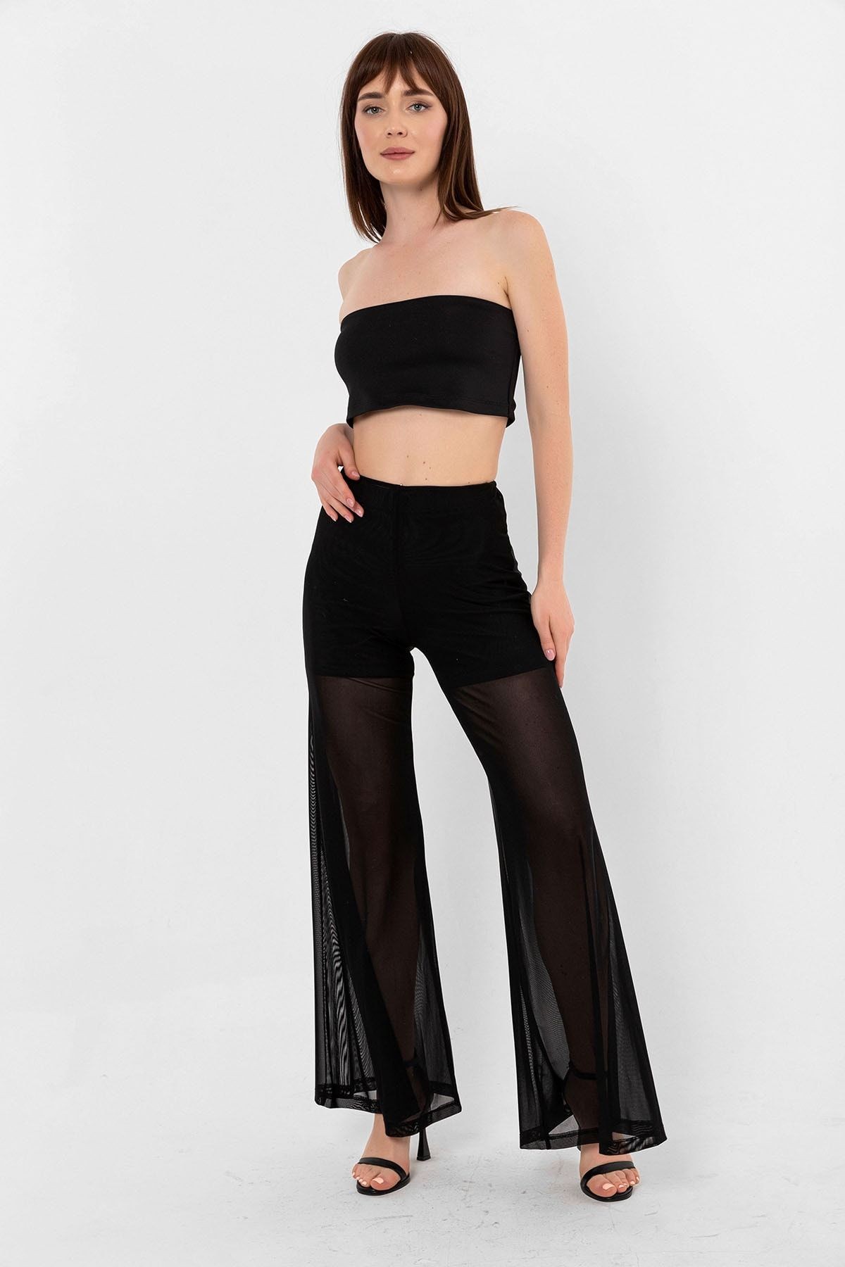 Siyah Tül Pantolon Bikini Üstü