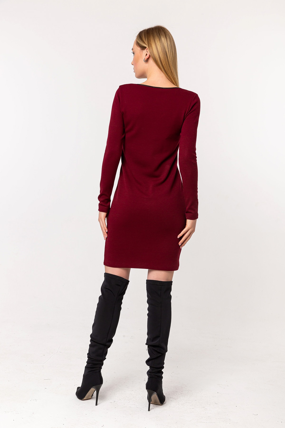 Bordo Balerin Yaka Triko Elbise