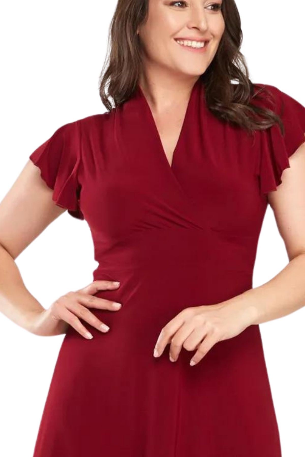 Kadın Bordo Kruvaze Yaka Elbise Gündüz&gece Şıklığı 17lb9102
