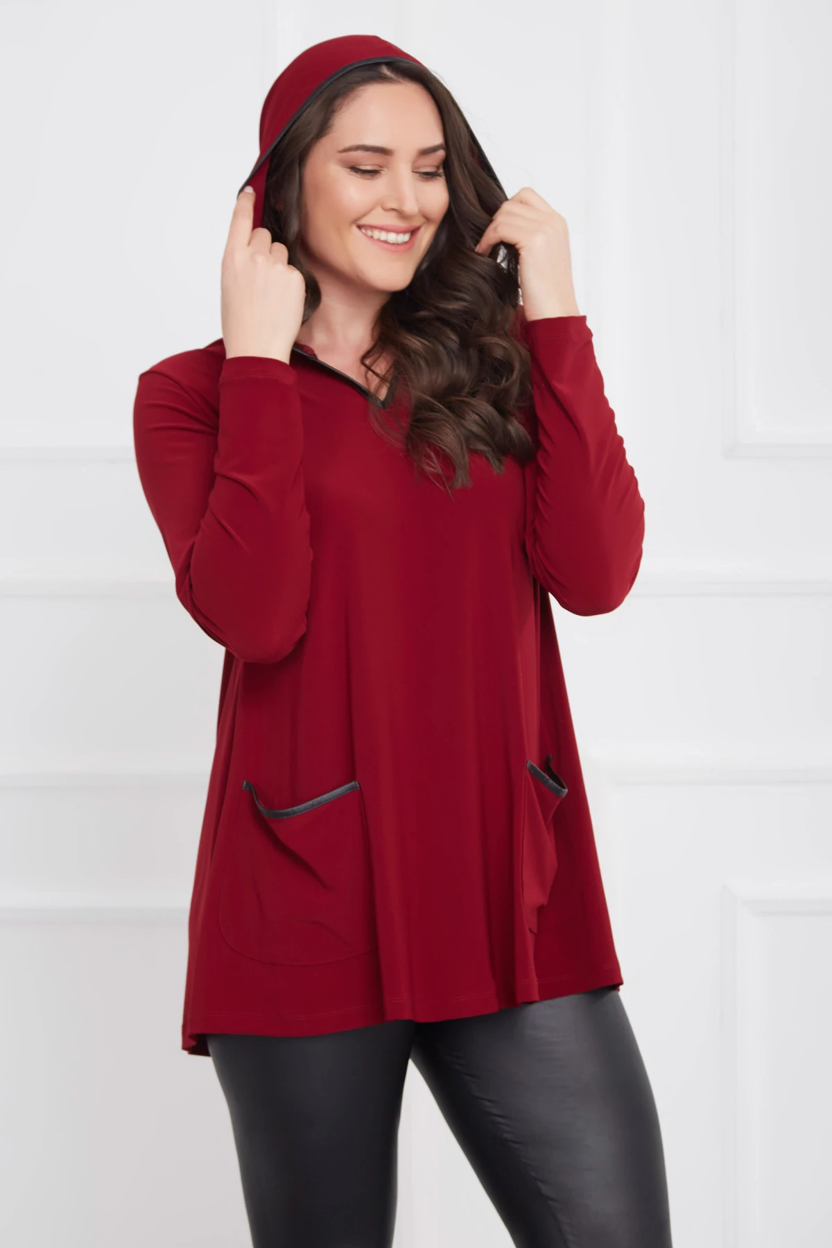 Kadın Bordo Cep ve Kapüşon Detaylı Bluz 17LB9010