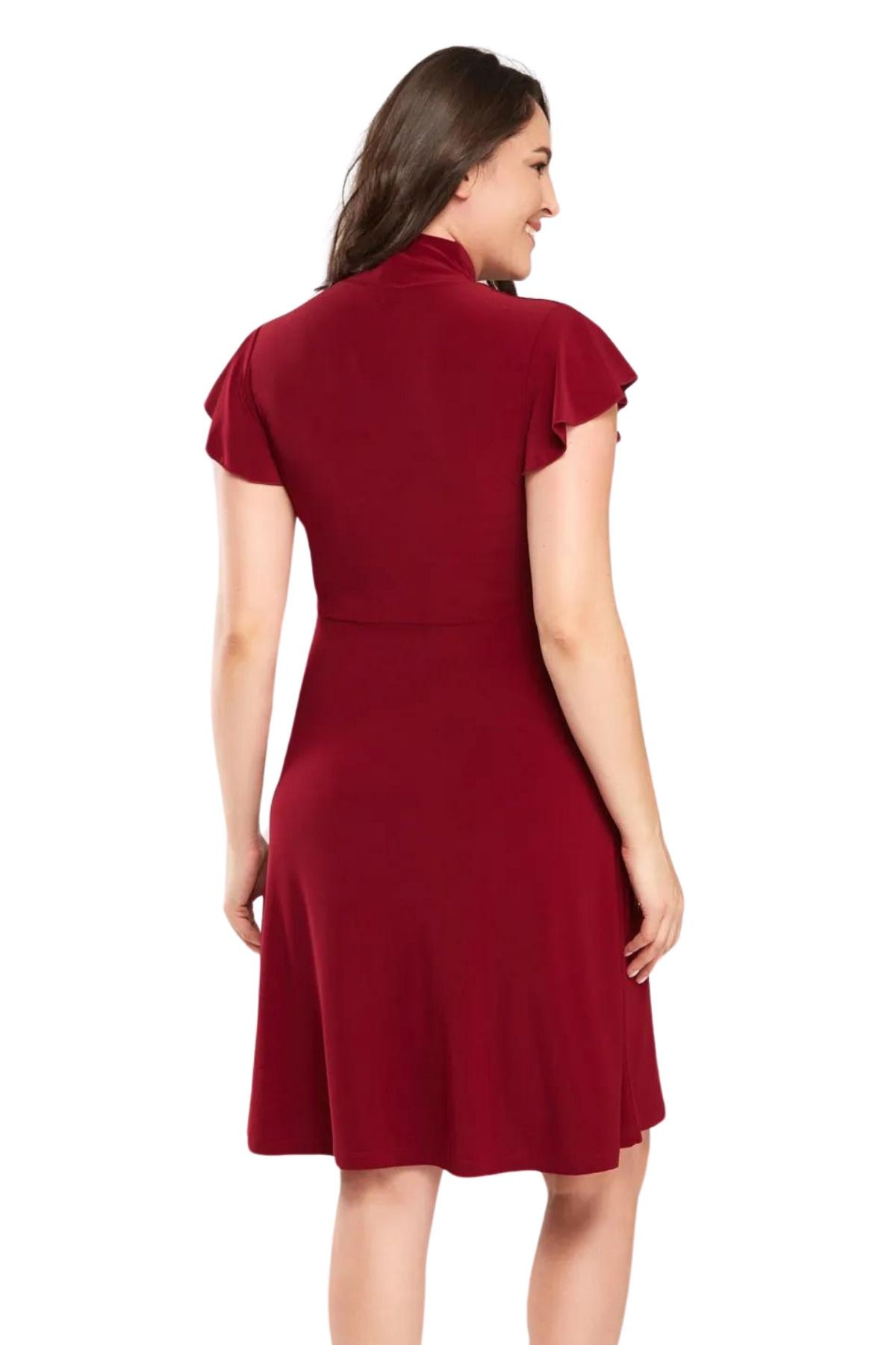 Kadın Bordo Kruvaze Yaka Elbise Gündüz&gece Şıklığı 17lb9102