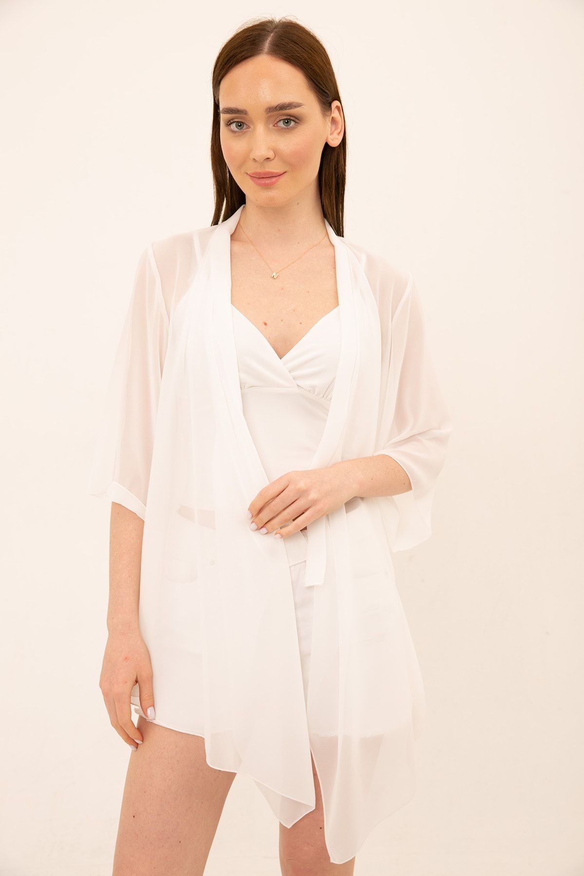 Ecru Şifon Kimono&hırka