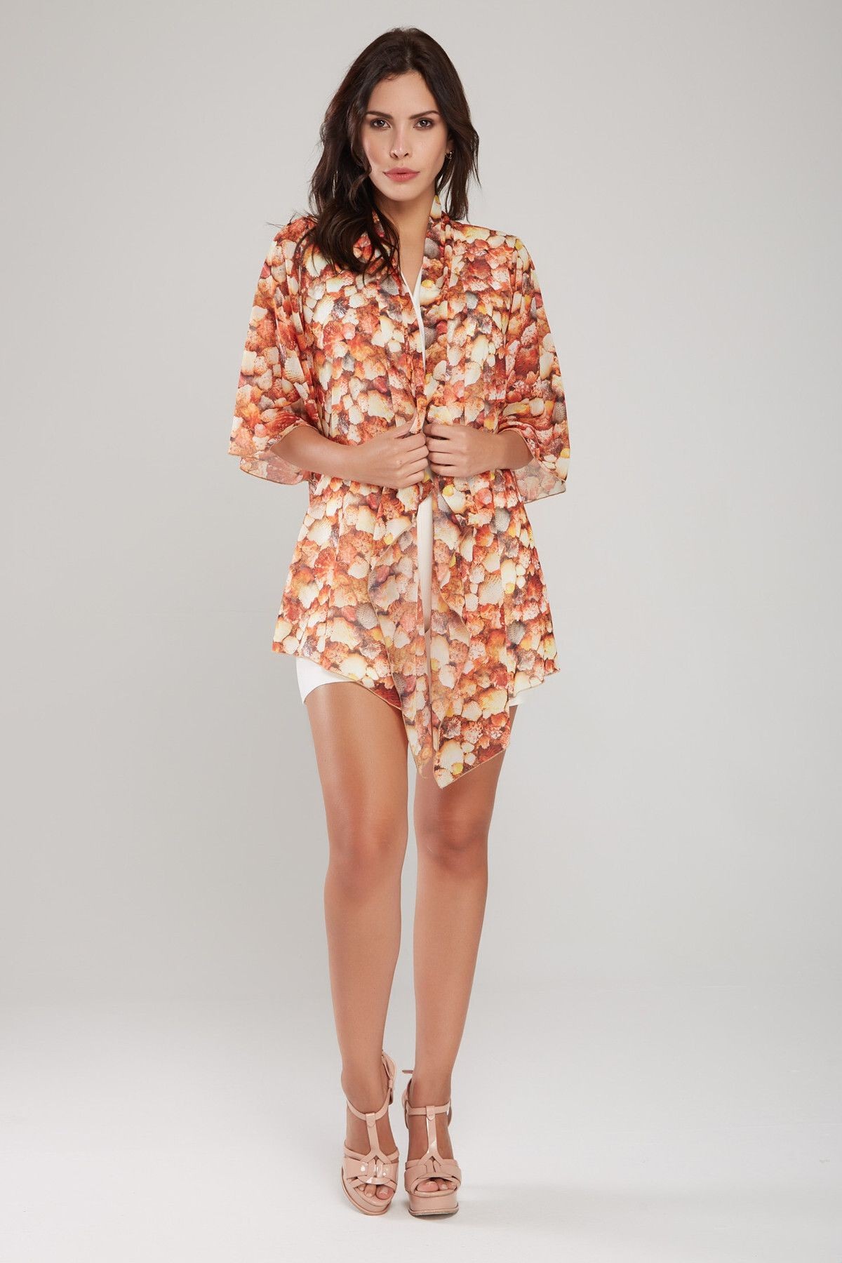 Kadın Desenli Şifon Kimono 18L6369