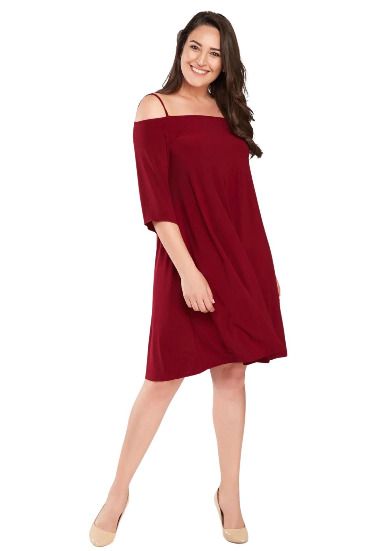 Kadın Bordo Madonna Yaka Ip Askılı Elbise Gündüz&gece Şıklığı 17lb9090
