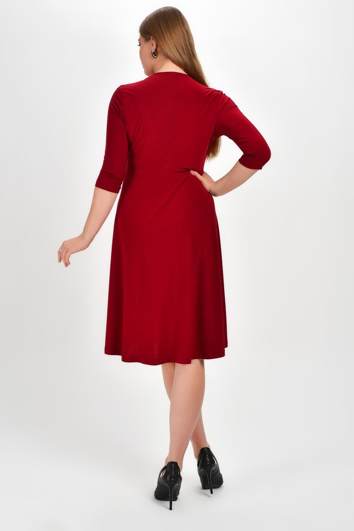 Kadın Bordo Burgu Yaka Elbise 19Lb9193