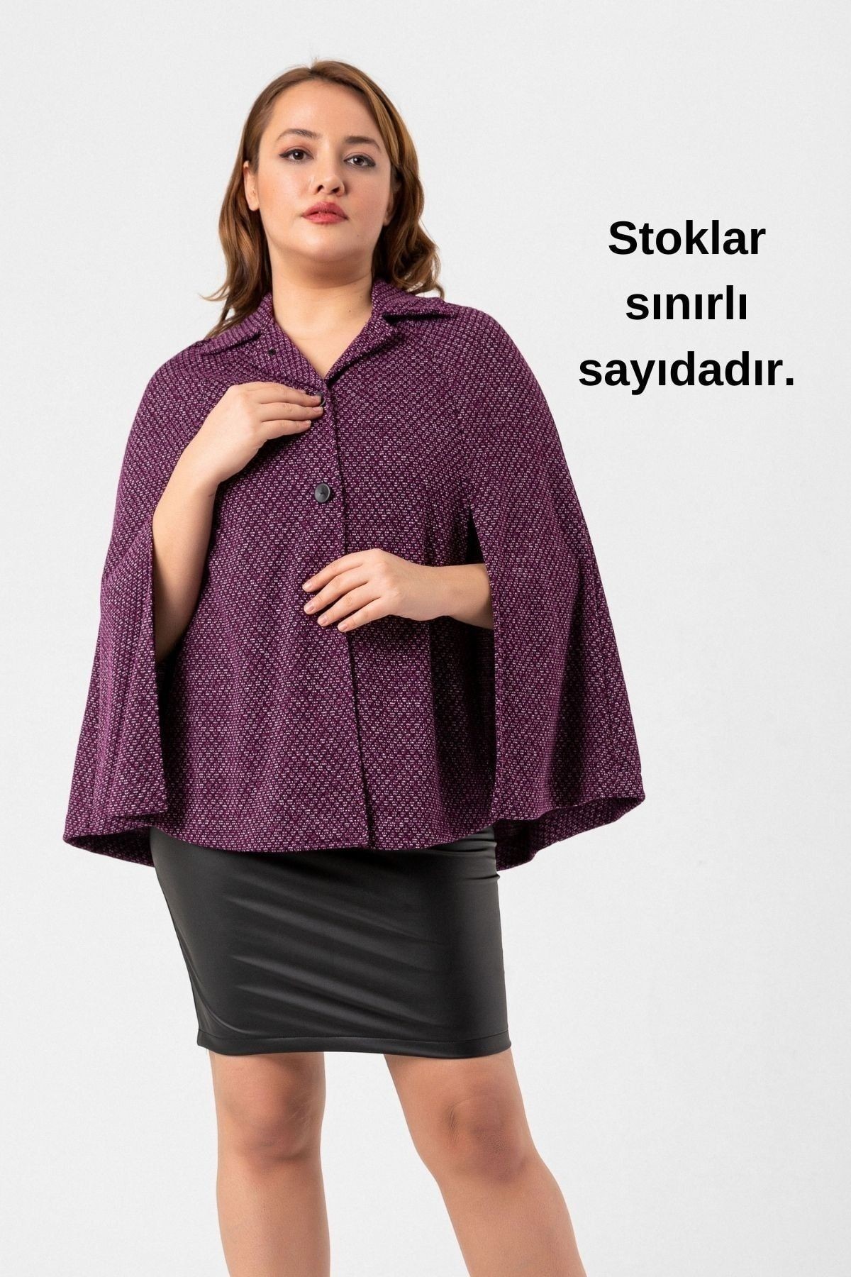 Mor Büyük Beden Gömlek Yaka Özel Tasarım Pelerin&panço