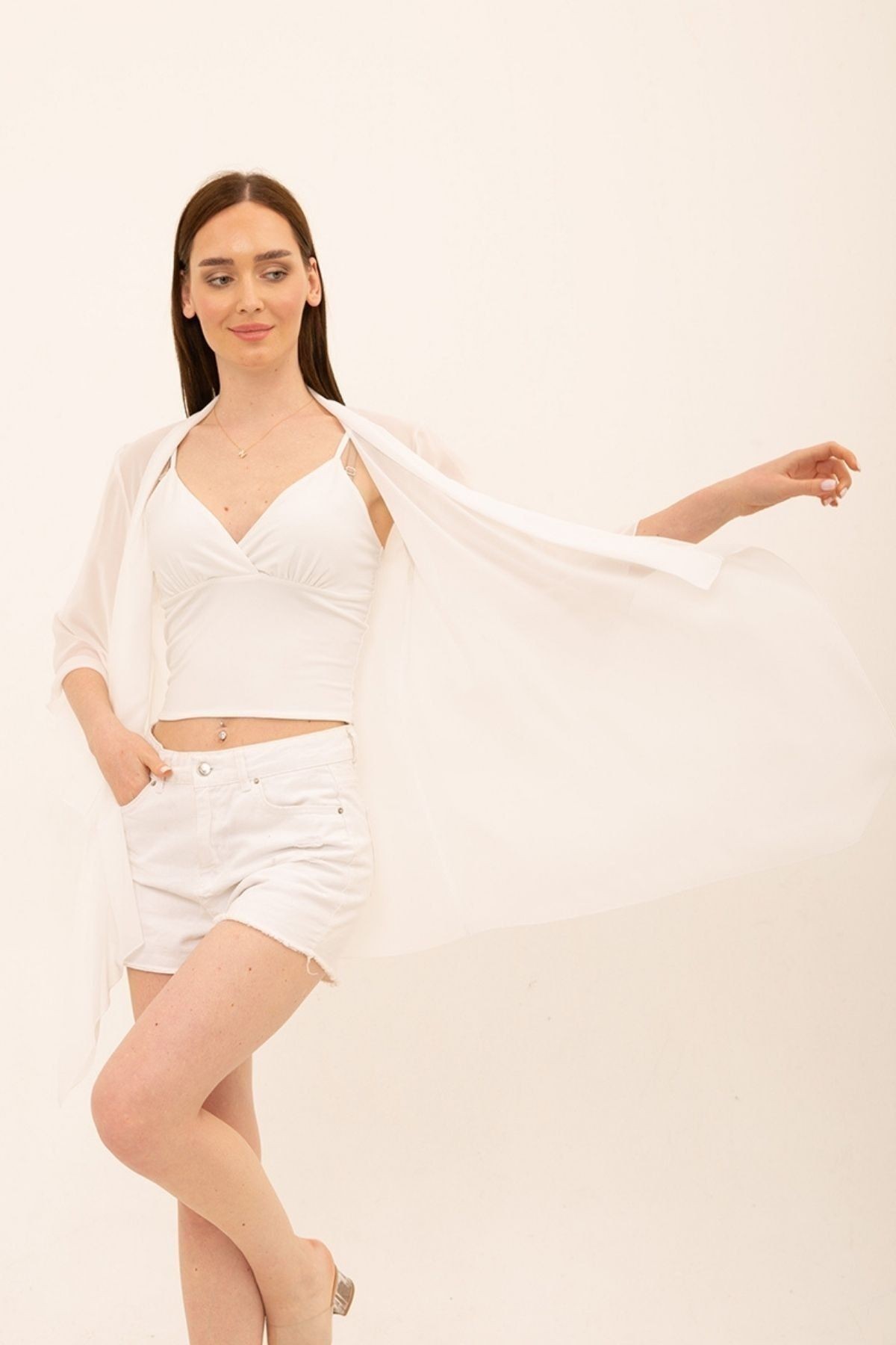 Ecru Şifon Kimono&hırka