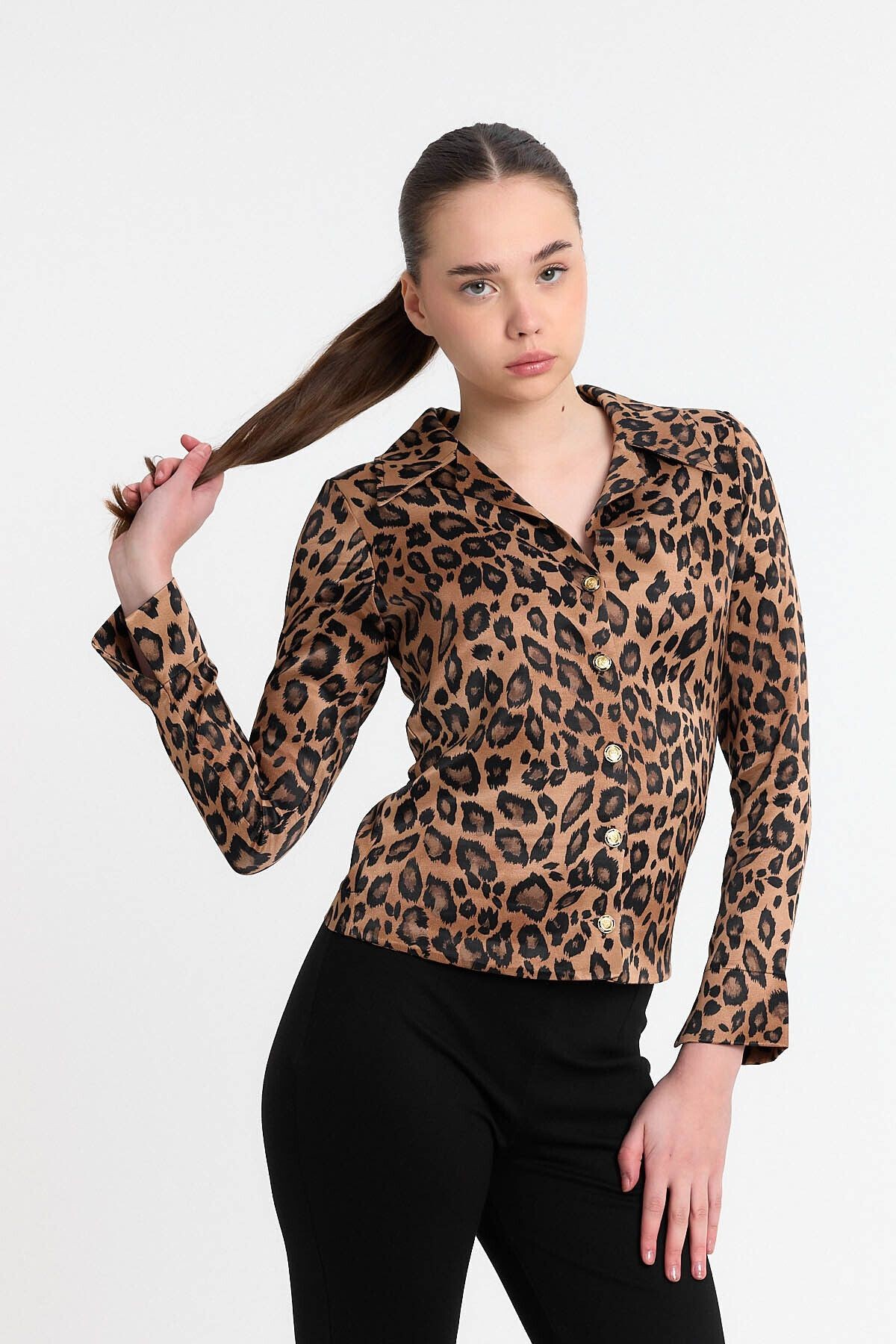 Leopar Desen Saten Gömlek Gündüz - Gece Şıklığı 25l8021