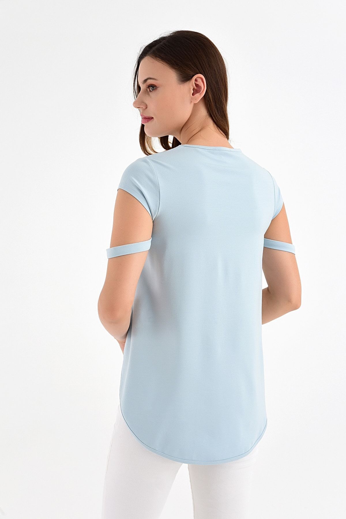 Kadın Buz Mavi Asimetrik Kesim Bluz 20L6811